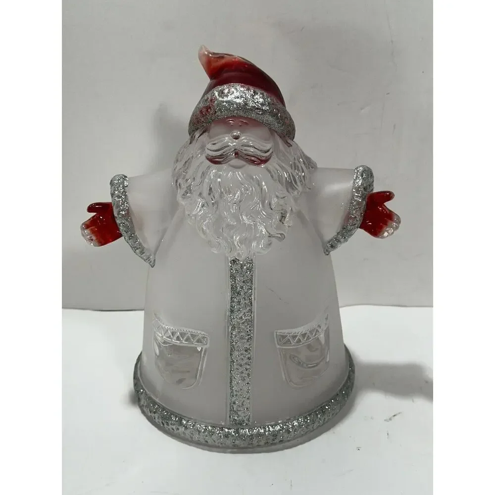 Unique Father Christmas Container Heavy Frosted Plastic Glass Like Red Hands 10”